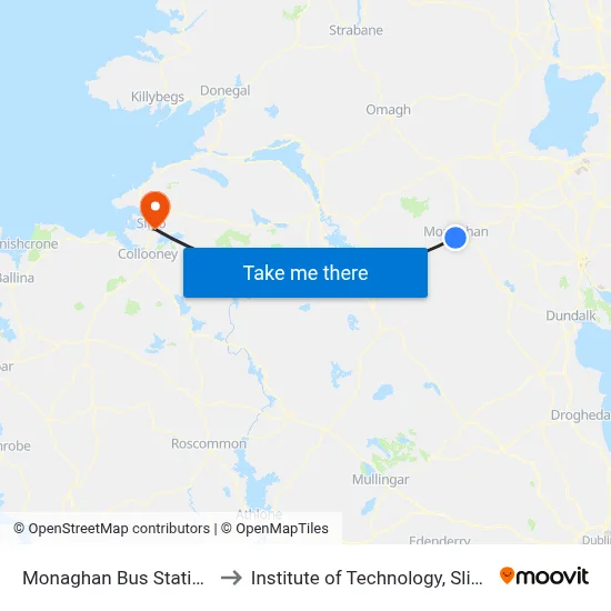 Monaghan Bus Station to Institute of Technology, Sligo map