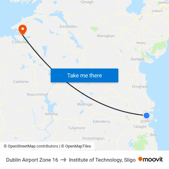 Dublin Airport Zone 16 to Institute of Technology, Sligo map