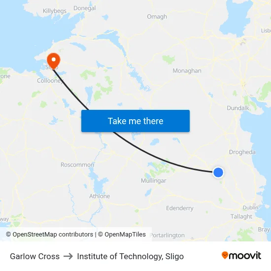 Garlow Cross to Institute of Technology, Sligo map