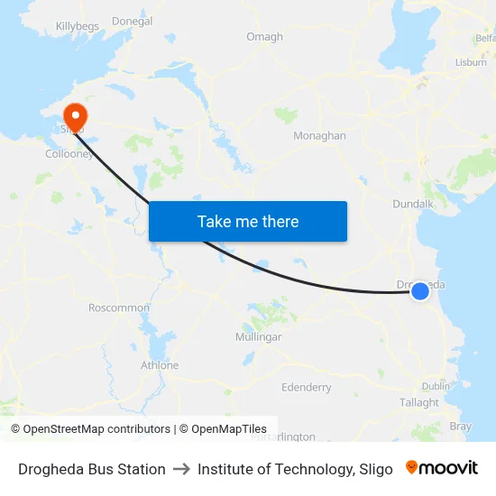 Drogheda Bus Station to Institute of Technology, Sligo map