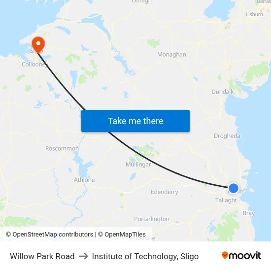 Willow Park Road to Institute of Technology, Sligo map
