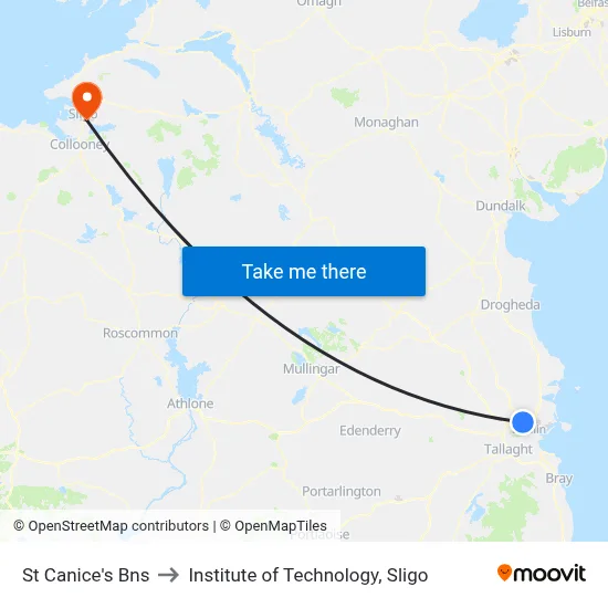 St Canice's Bns to Institute of Technology, Sligo map