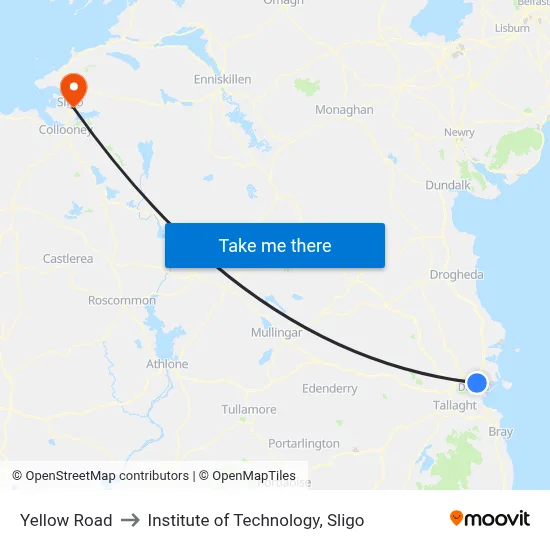 Yellow Road to Institute of Technology, Sligo map
