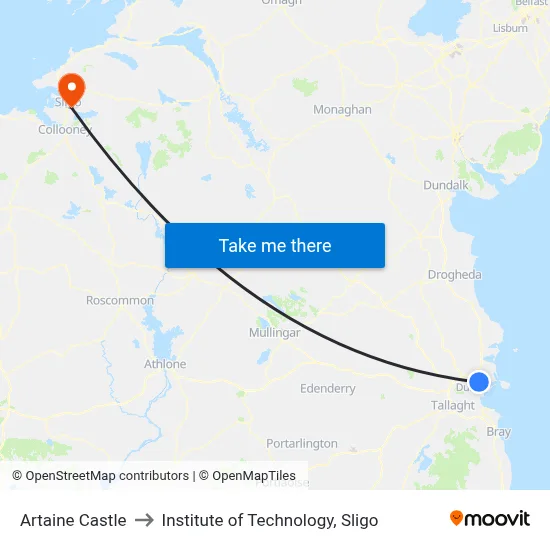 Artaine Castle to Institute of Technology, Sligo map