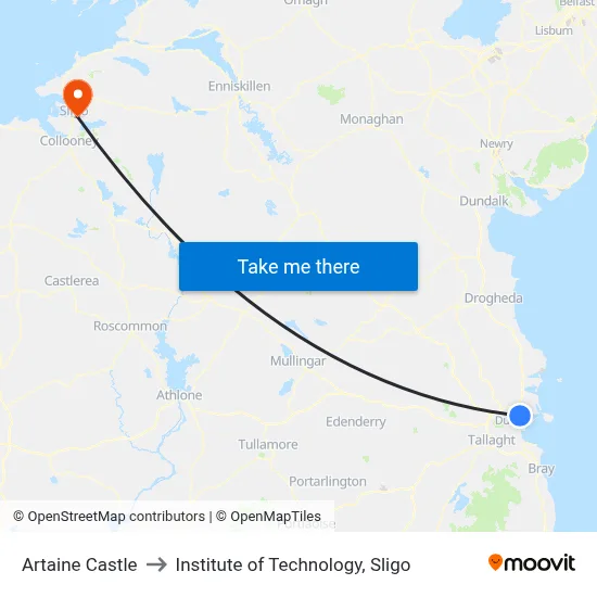 Artaine Castle to Institute of Technology, Sligo map