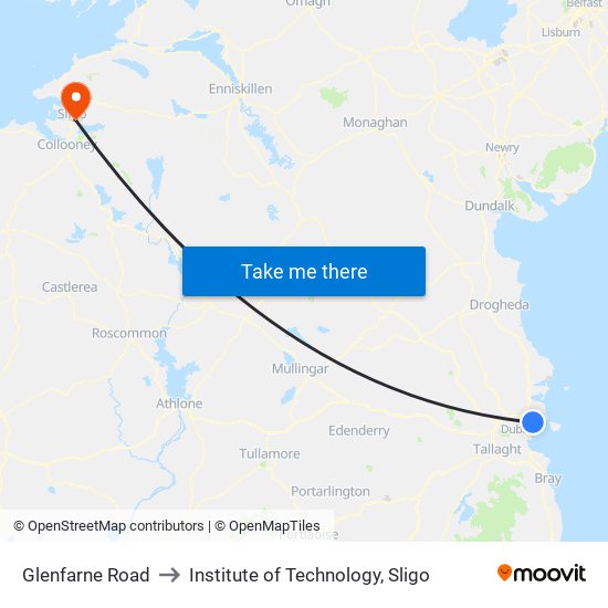 Glenfarne Road to Institute of Technology, Sligo map