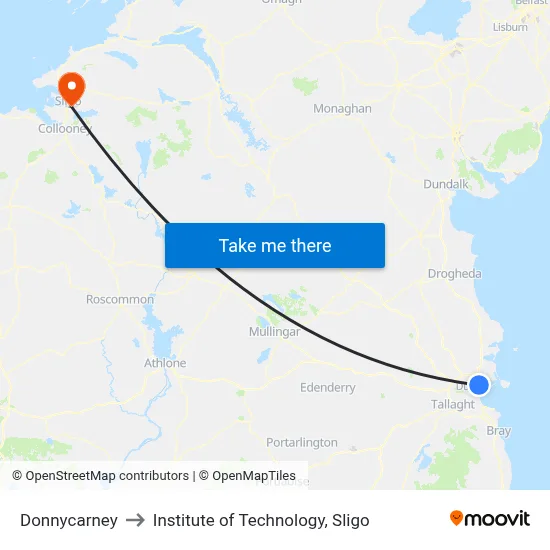 Donnycarney to Institute of Technology, Sligo map