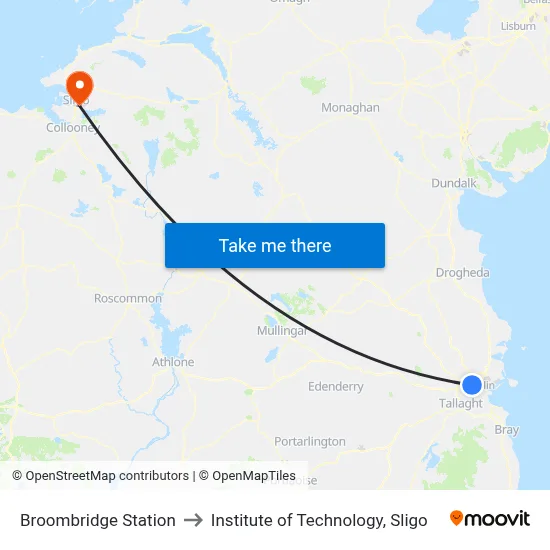 Broombridge Station to Institute of Technology, Sligo map