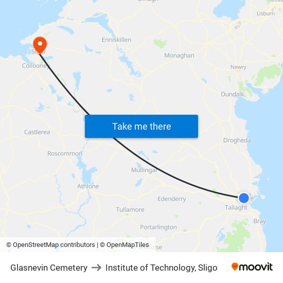 Glasnevin Cemetery to Institute of Technology, Sligo map