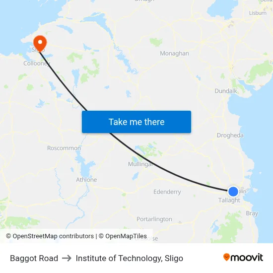 Baggot Road to Institute of Technology, Sligo map