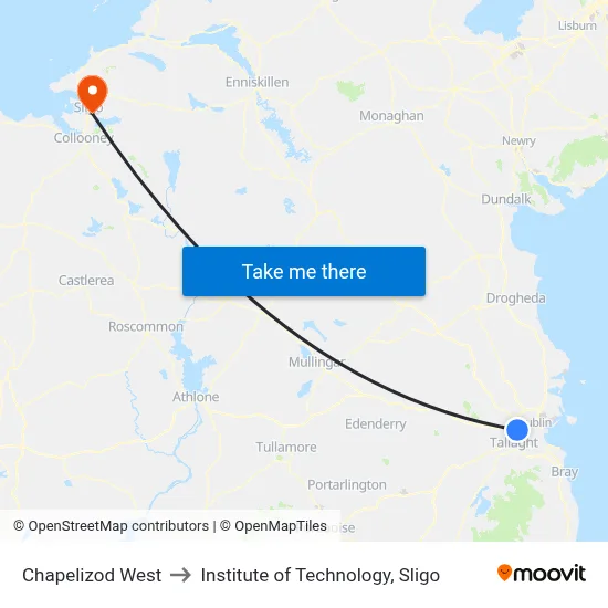 Chapelizod West to Institute of Technology, Sligo map