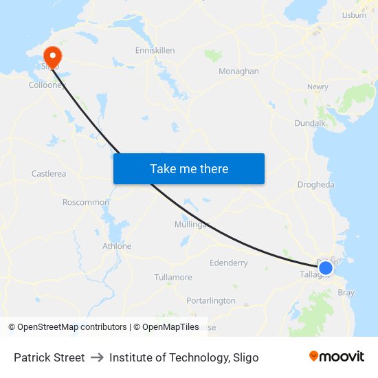 Patrick Street to Institute of Technology, Sligo map