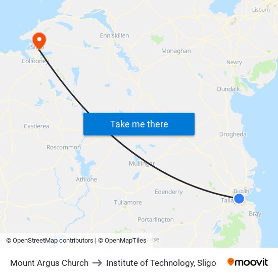 Mount Argus Church to Institute of Technology, Sligo map