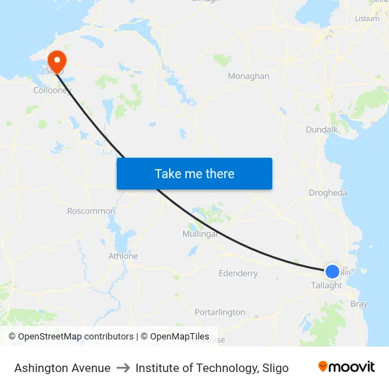 Ashington Avenue to Institute of Technology, Sligo map