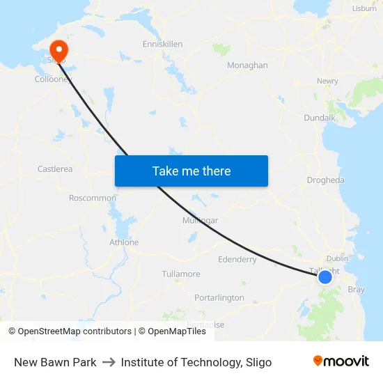 New Bawn Park to Institute of Technology, Sligo map