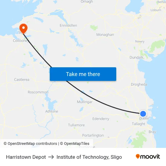 Harristown Depot to Institute of Technology, Sligo map