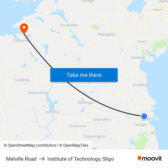 Melville Road to Institute of Technology, Sligo map