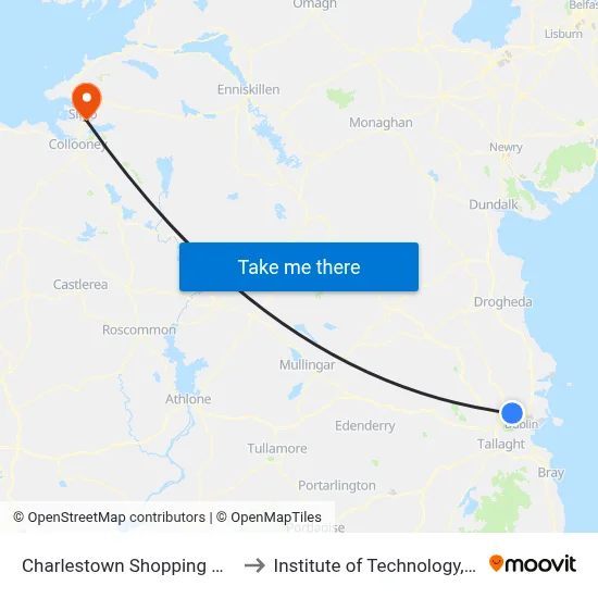 Charlestown Shopping Centre to Institute of Technology, Sligo map