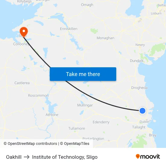 Oakhill to Institute of Technology, Sligo map
