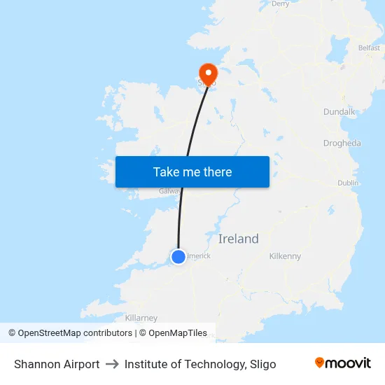Shannon Airport to Institute of Technology, Sligo map