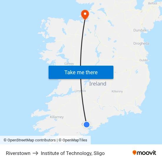 Riverstown to Institute of Technology, Sligo map