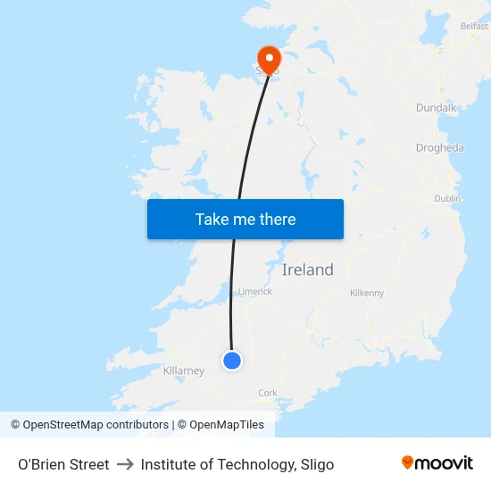 O'Brien Street to Institute of Technology, Sligo map