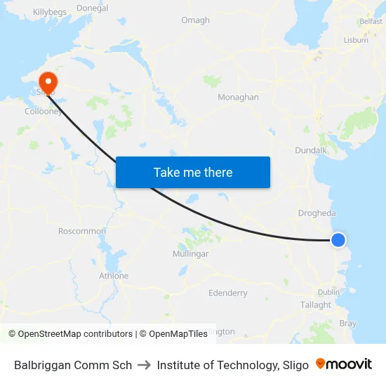 Balbriggan Comm Sch to Institute of Technology, Sligo map