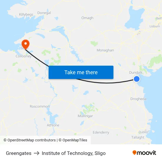 Greengates to Institute of Technology, Sligo map