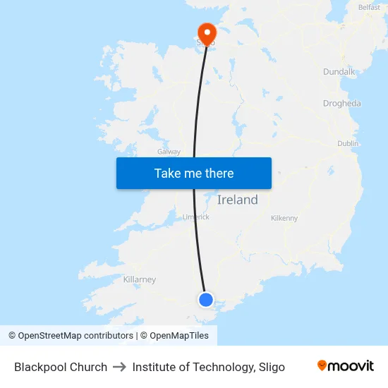Blackpool Church to Institute of Technology, Sligo map