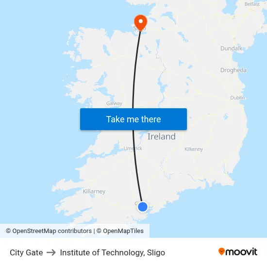 City Gate to Institute of Technology, Sligo map