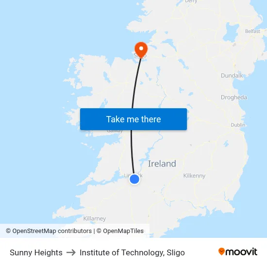 Sunny Heights to Institute of Technology, Sligo map