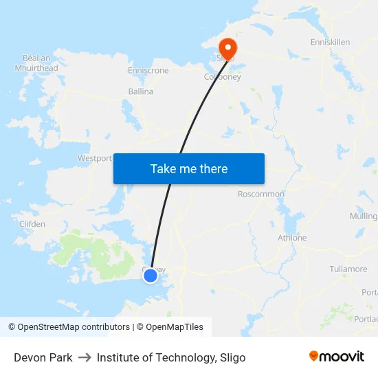 Devon Park to Institute of Technology, Sligo map