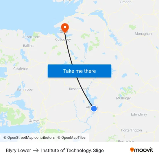 Blyry Lower to Institute of Technology, Sligo map