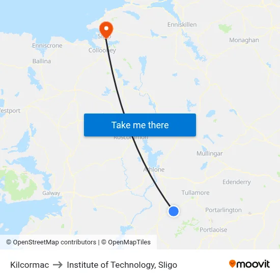 Kilcormac to Institute of Technology, Sligo map