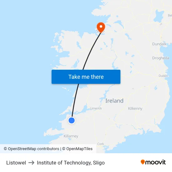 Listowel to Institute of Technology, Sligo map