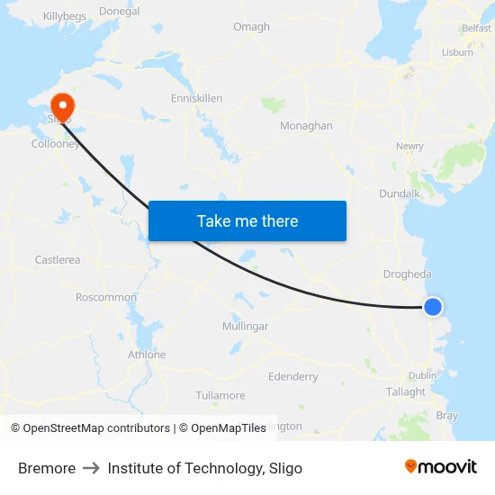 Bremore to Institute of Technology, Sligo map