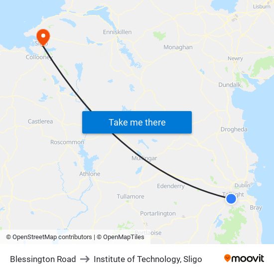 Blessington Road to Institute of Technology, Sligo map