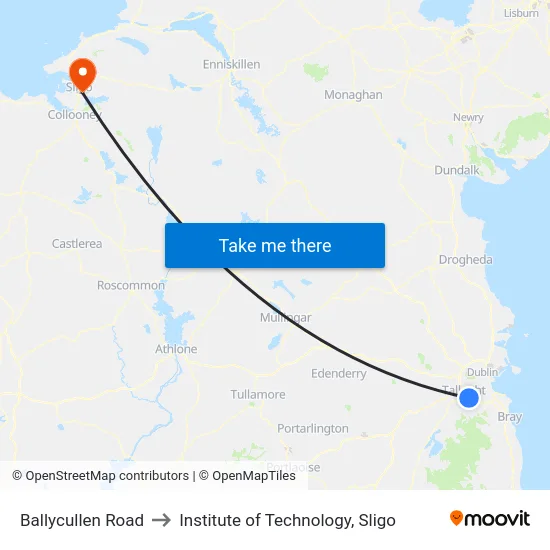 Ballycullen Road to Institute of Technology, Sligo map