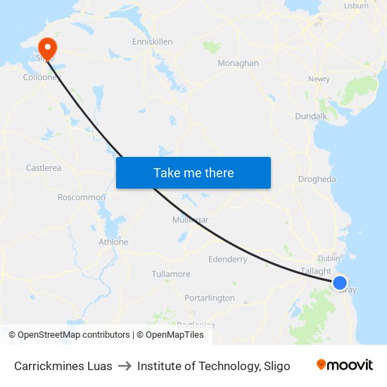 Carrickmines Luas to Institute of Technology, Sligo map