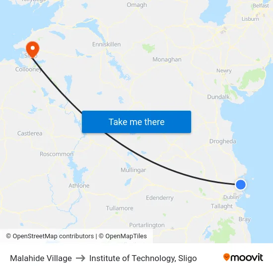 Malahide Village to Institute of Technology, Sligo map
