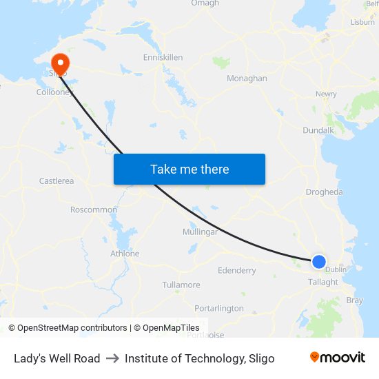 Lady's Well Road to Institute of Technology, Sligo map