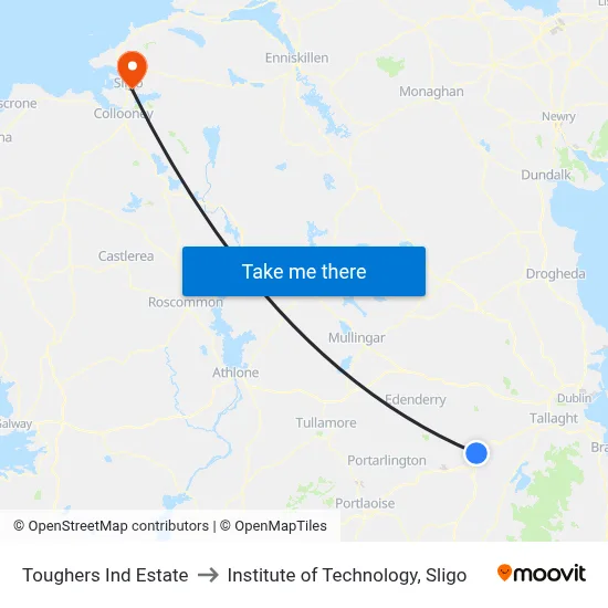 Toughers Ind Estate to Institute of Technology, Sligo map