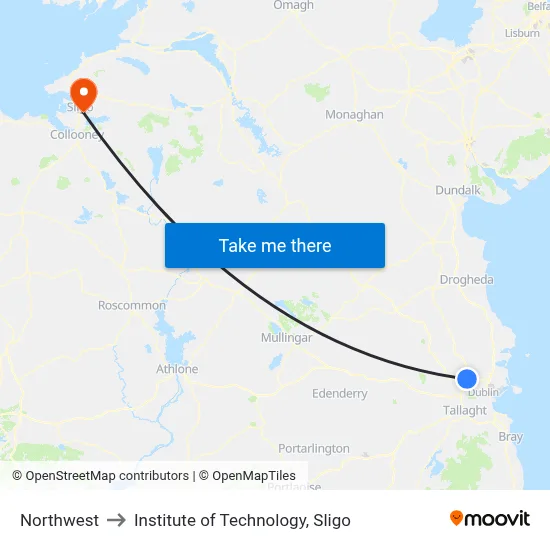 Northwest to Institute of Technology, Sligo map