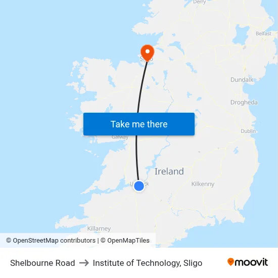 Shelbourne Road to Institute of Technology, Sligo map