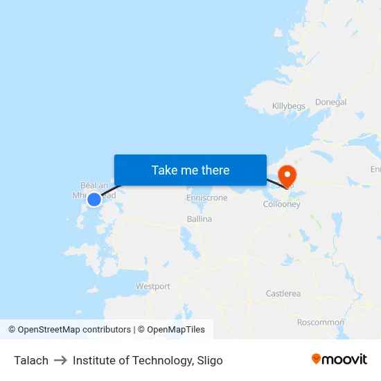 Talach to Institute of Technology, Sligo map