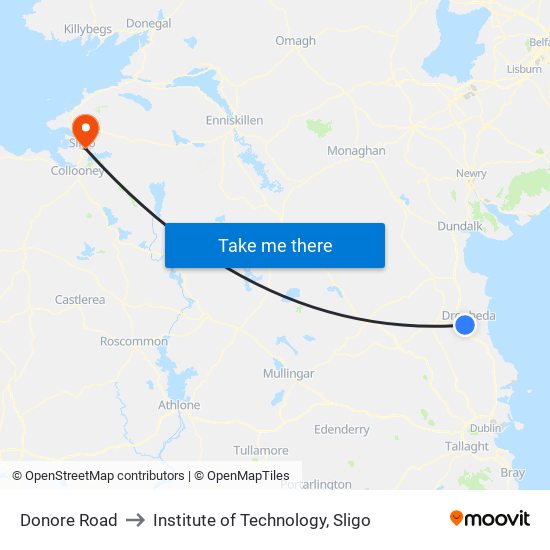 Donore Road to Institute of Technology, Sligo map