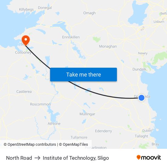 North Road to Institute of Technology, Sligo map