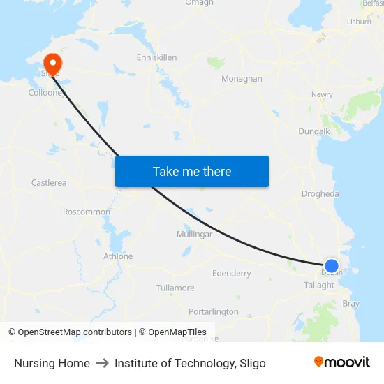 Nursing Home to Institute of Technology, Sligo map