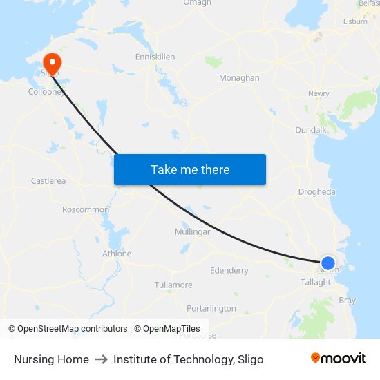 Nursing Home to Institute of Technology, Sligo map