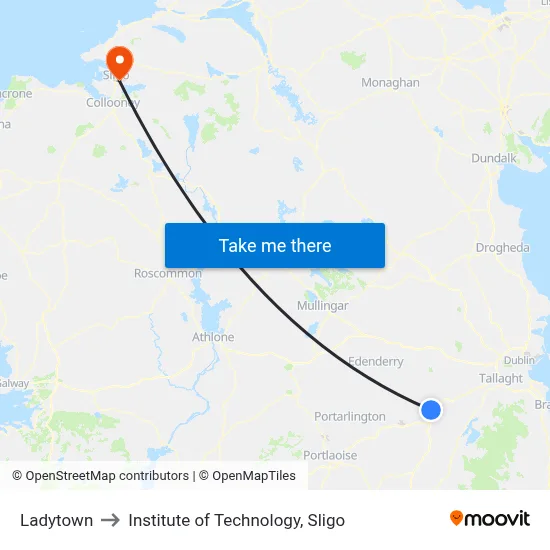 Ladytown to Institute of Technology, Sligo map